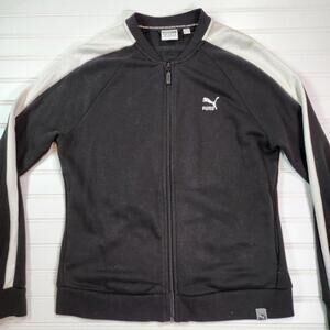 Puma Track Jacket Full Zip Athletic Warm Up Black White Stripe Size Large
